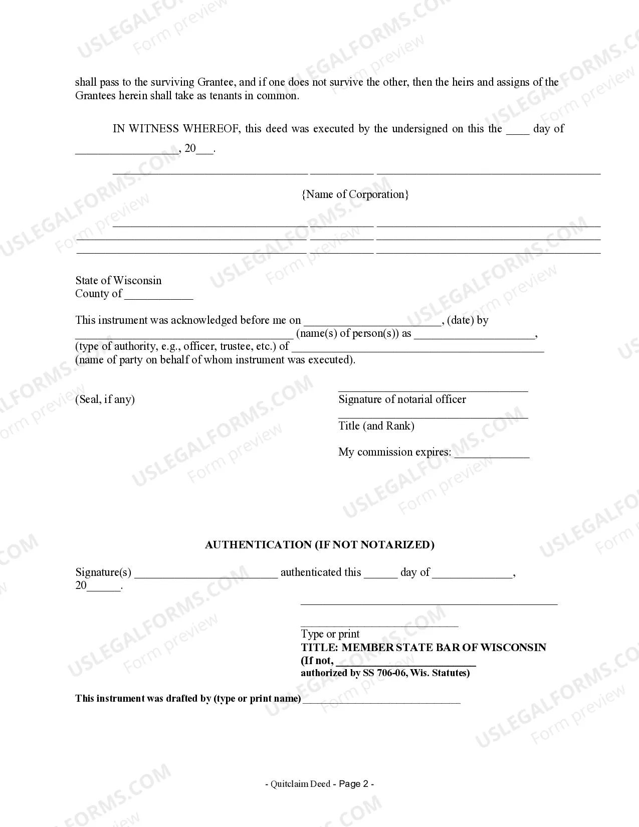 Preview Quitclaim Deed from Corporation to Two Individuals