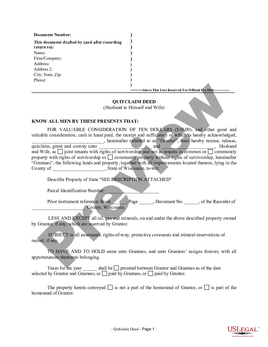 page 0 Quitclaim Deed from Husband to Himself and Wife preview