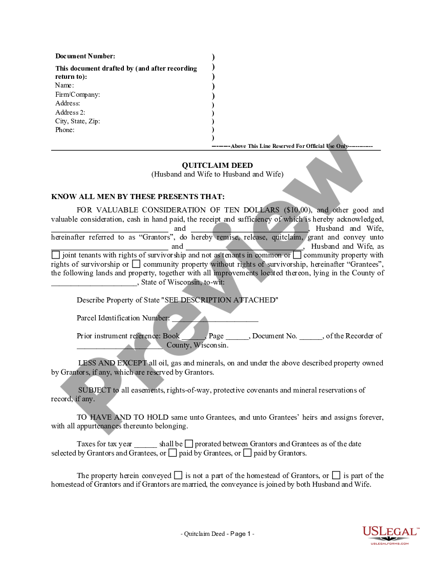 Wisconsin Quit Claim Deed Form 3 2003 Us Legal Forms 9333