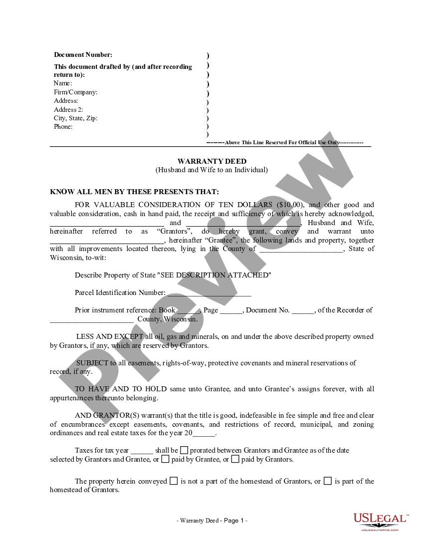 page 0 Warranty Deed from Husband and Wife to an Individual preview