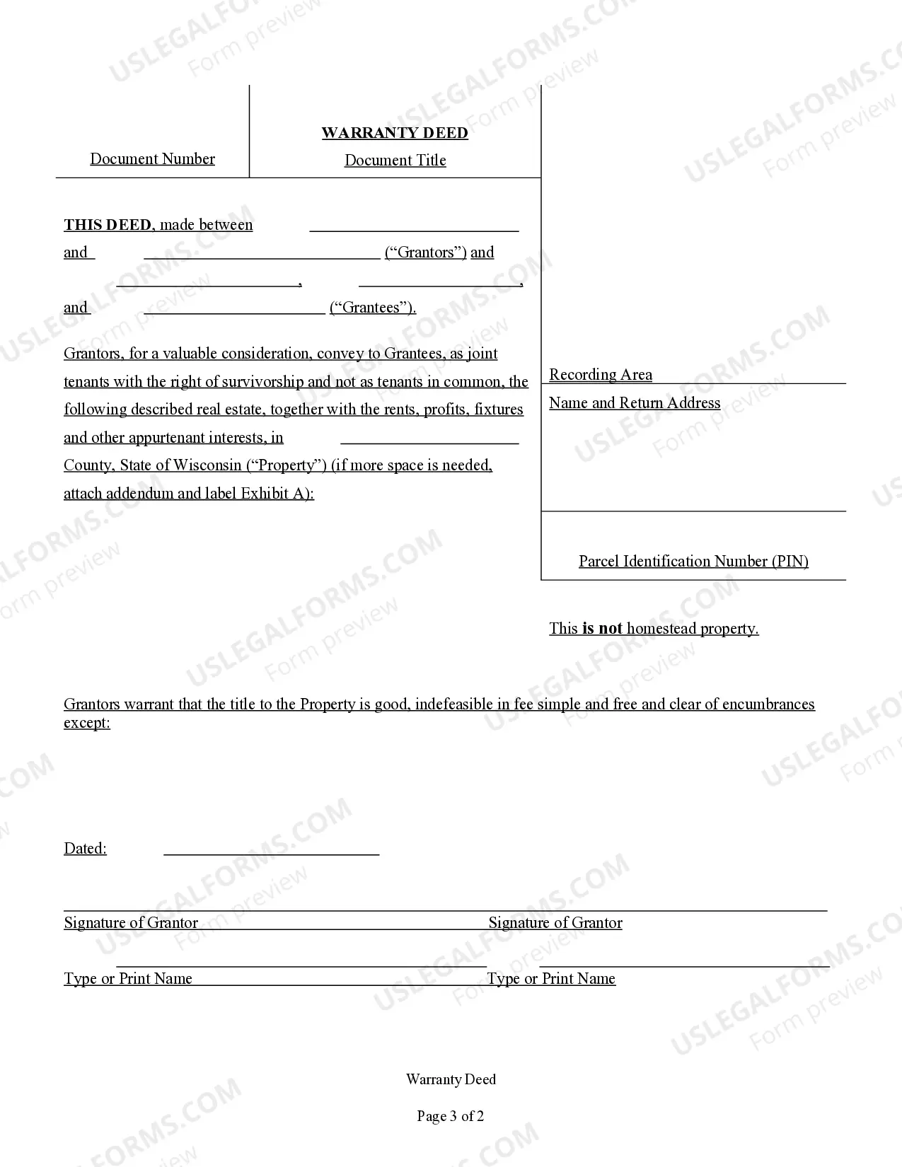 Preview Warranty Deed - Two Grantors to Three Grantees as Joint Tenants