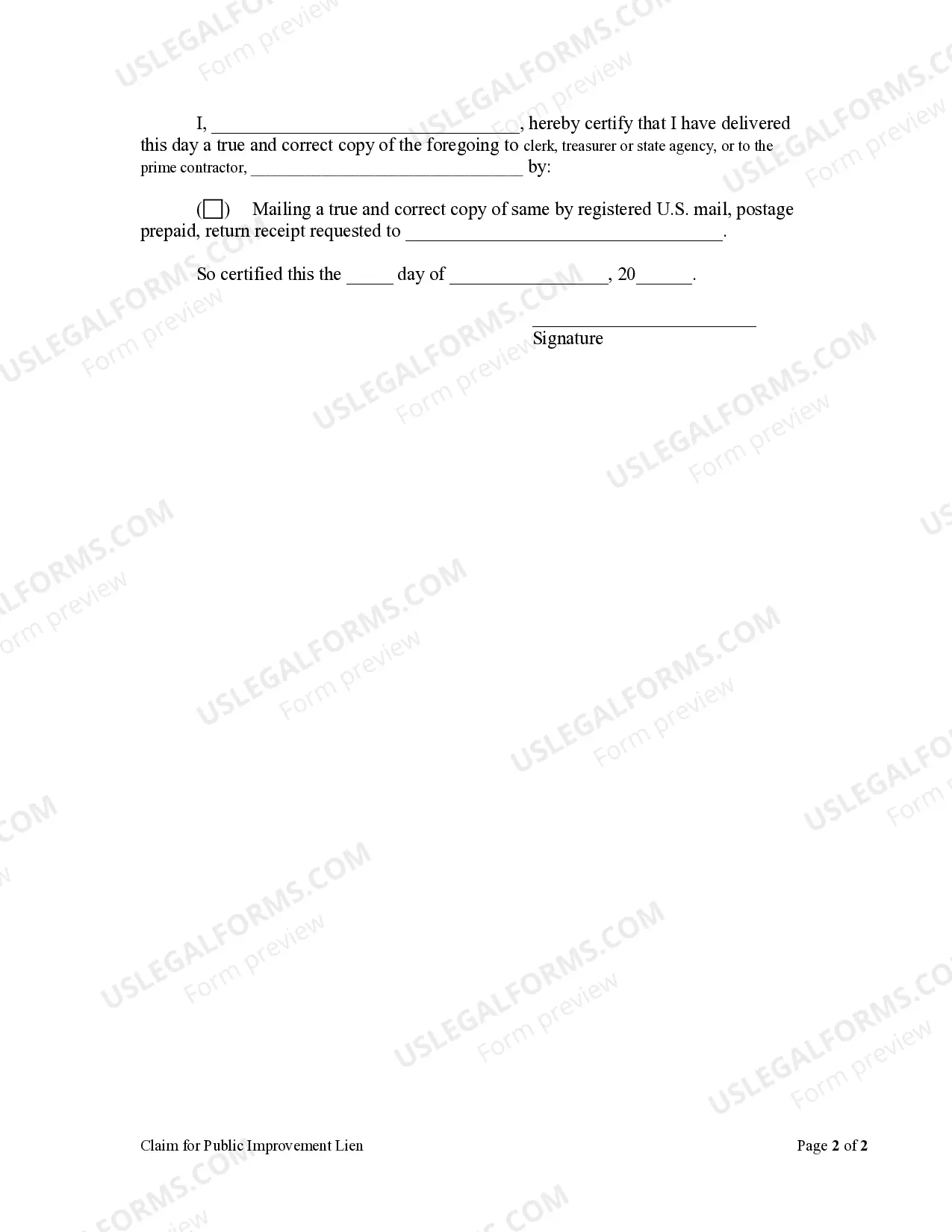 Preview Claim for Public Improvement Lien by Corporation