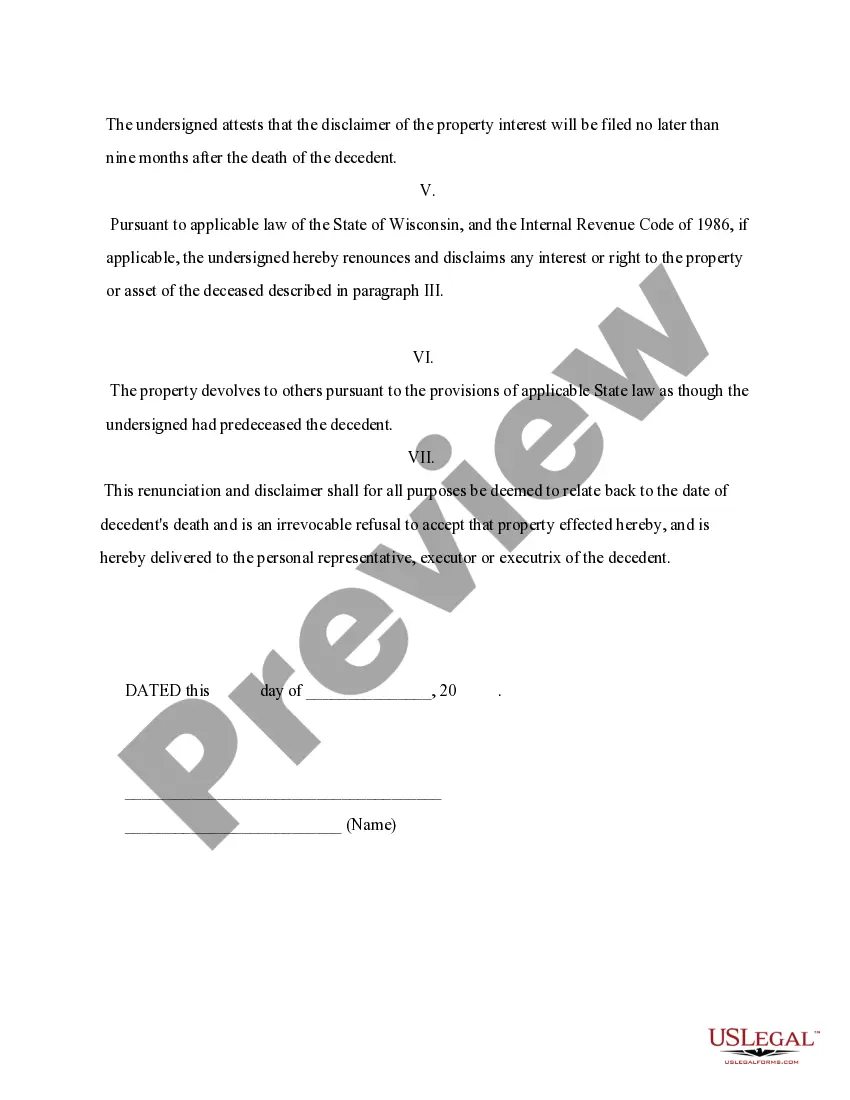 Preview Renunciation And Disclaimer of Property received by Intestate Succession