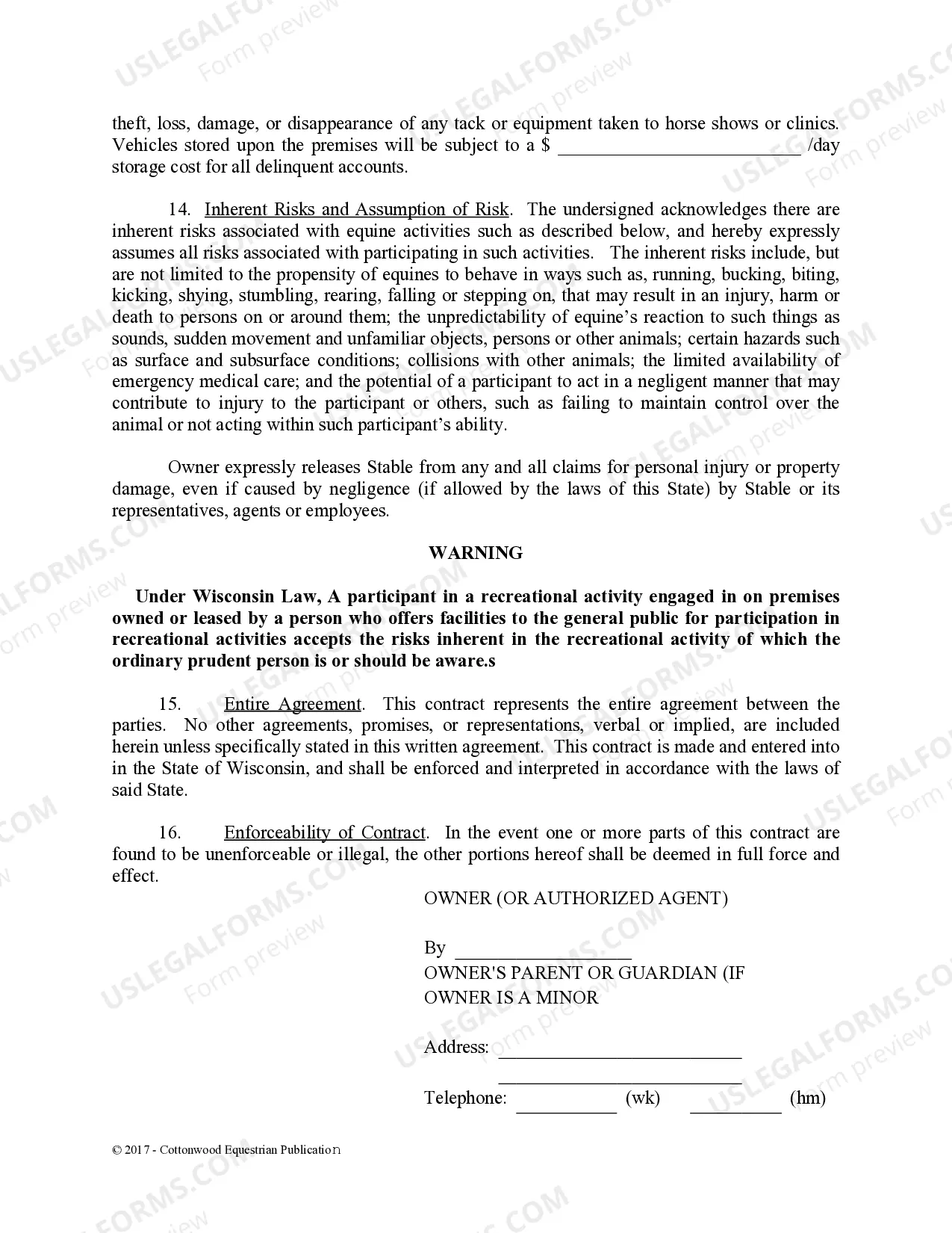 Preview Boarding Stable Agreement - Horse Equine Forms