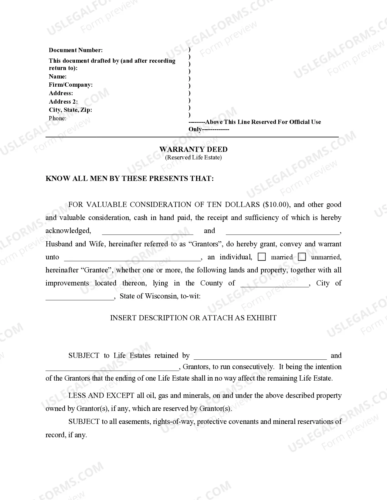 Preview Warranty Deed to Child Reserving a Life Estate in the Parents