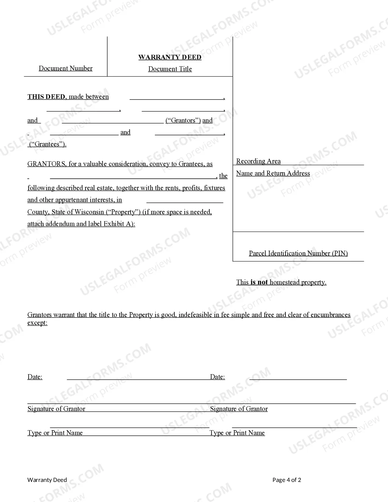 Preview Warranty Deed - Four Grantors to Two Individuals / Husband and Wife as Grantees