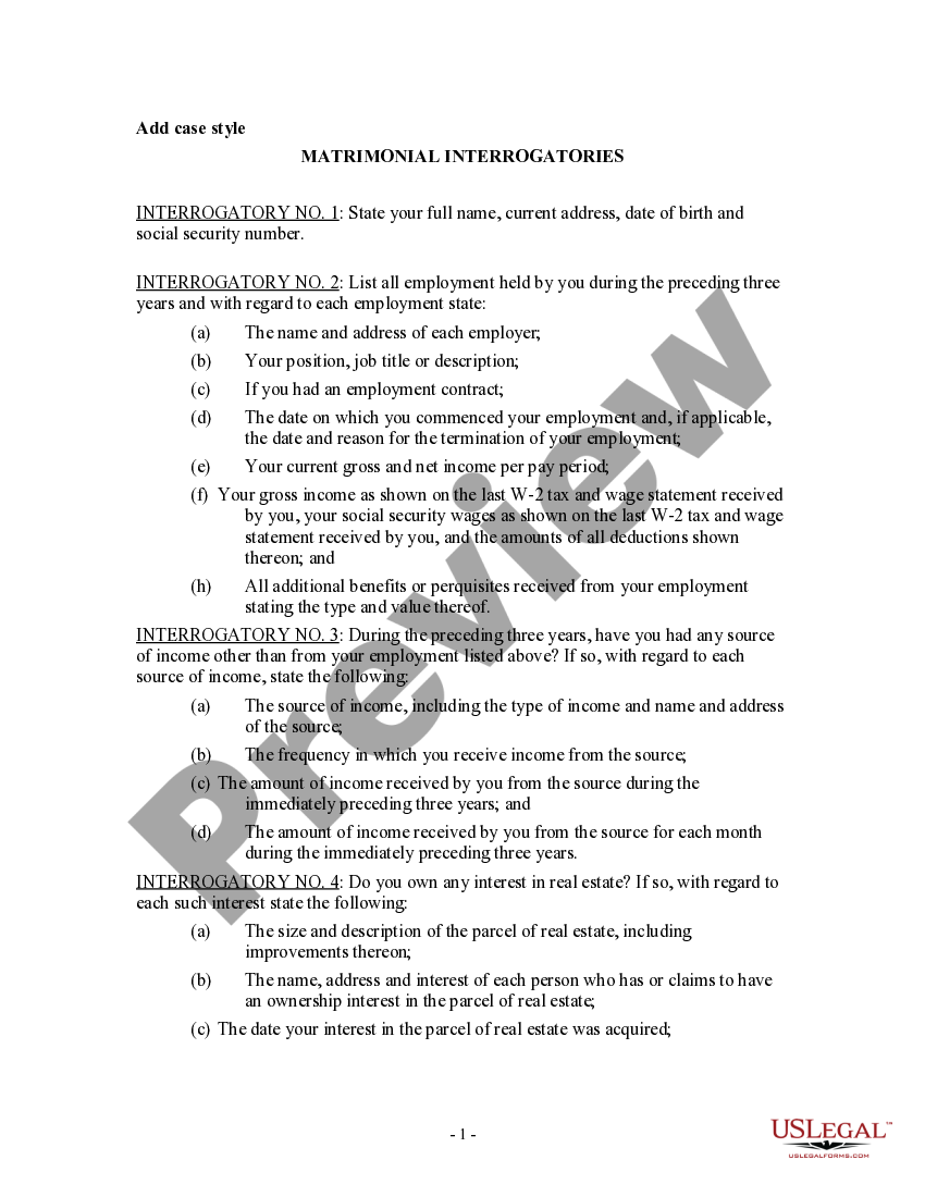 Wisconsin Discovery Interrogatories for Divorce Proceeding for either ...