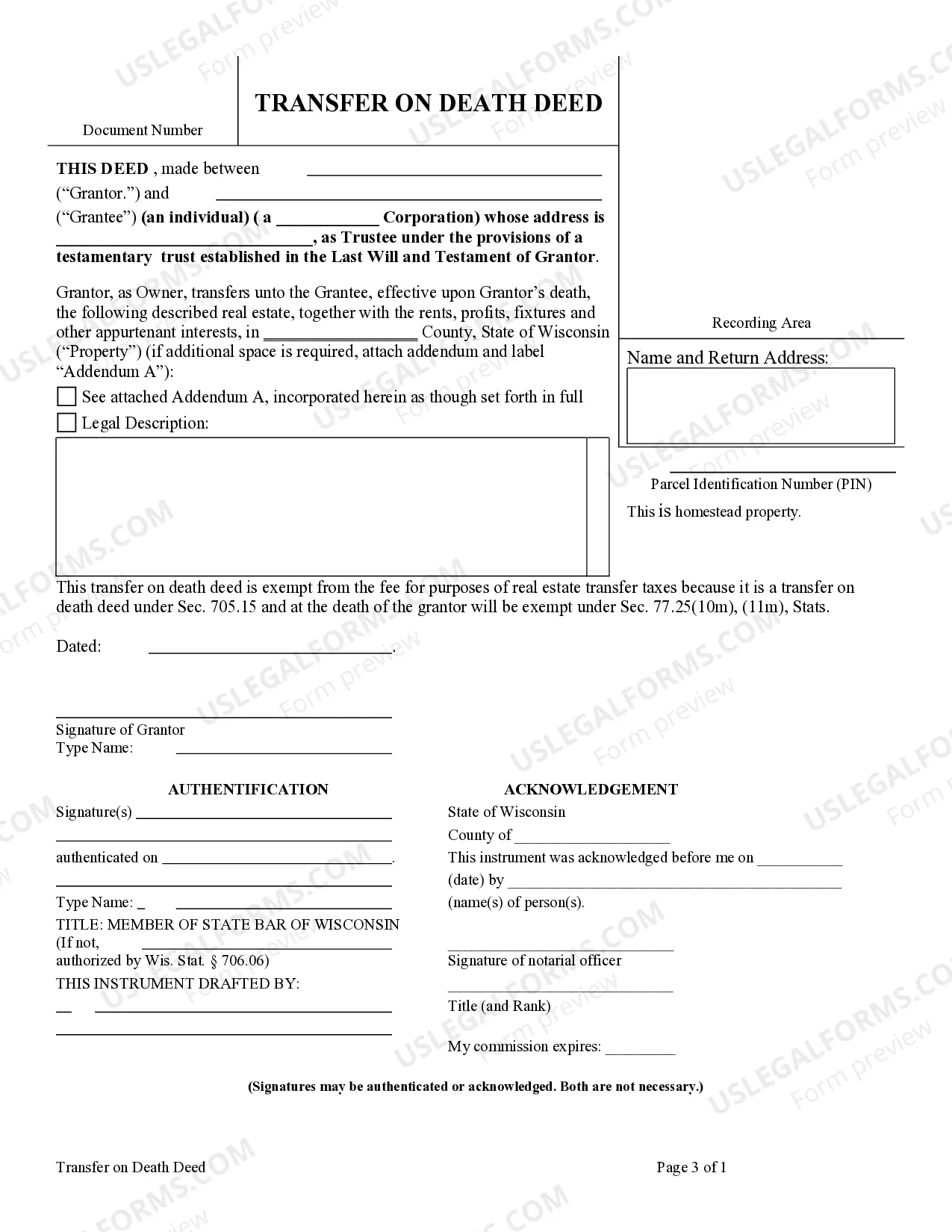 Preview Transfer on Death Deed or TOD - Beneficiary Deed for Individual to Testamentary Trust