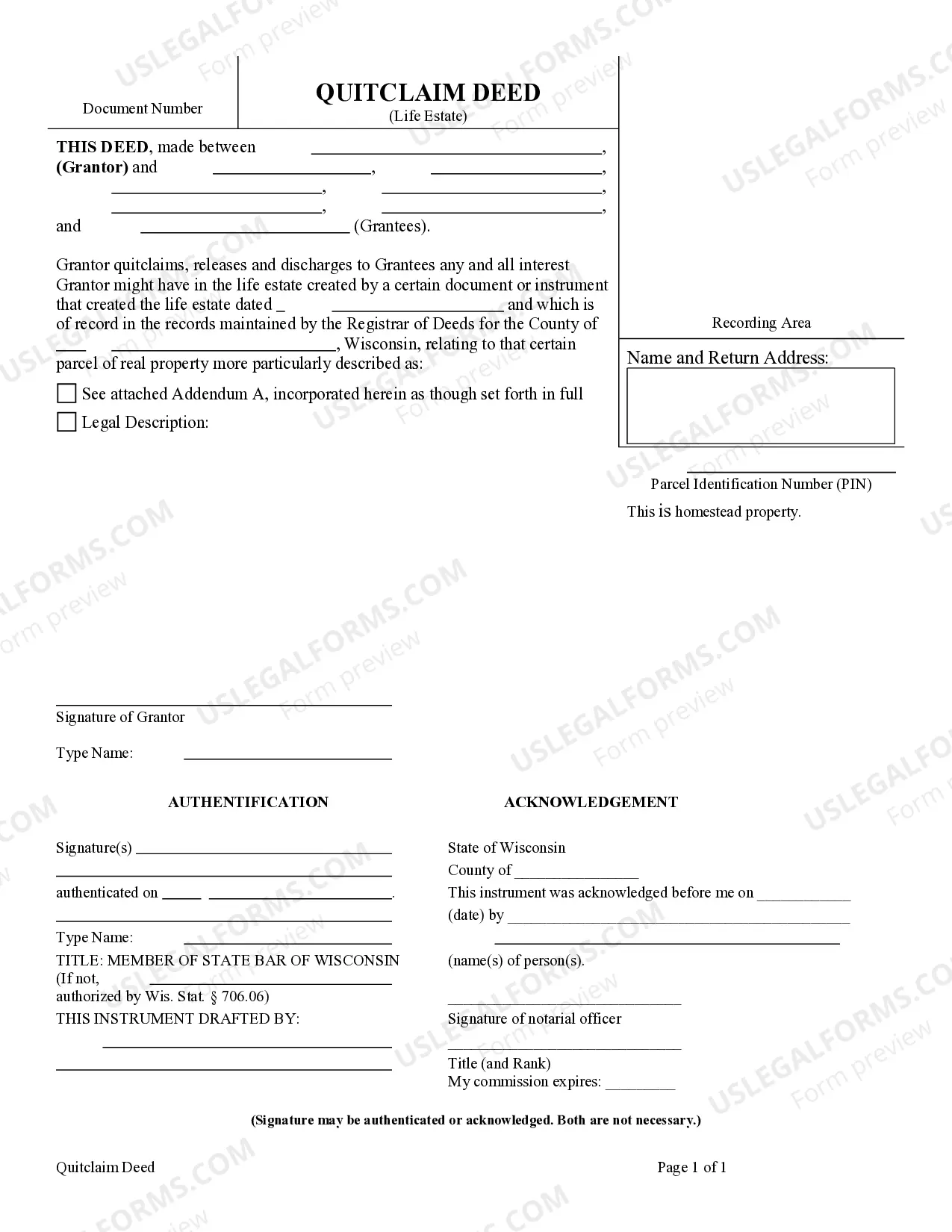 Preview Quitclaim Deed - Life Estate - from an Individual to Nine Individuals.