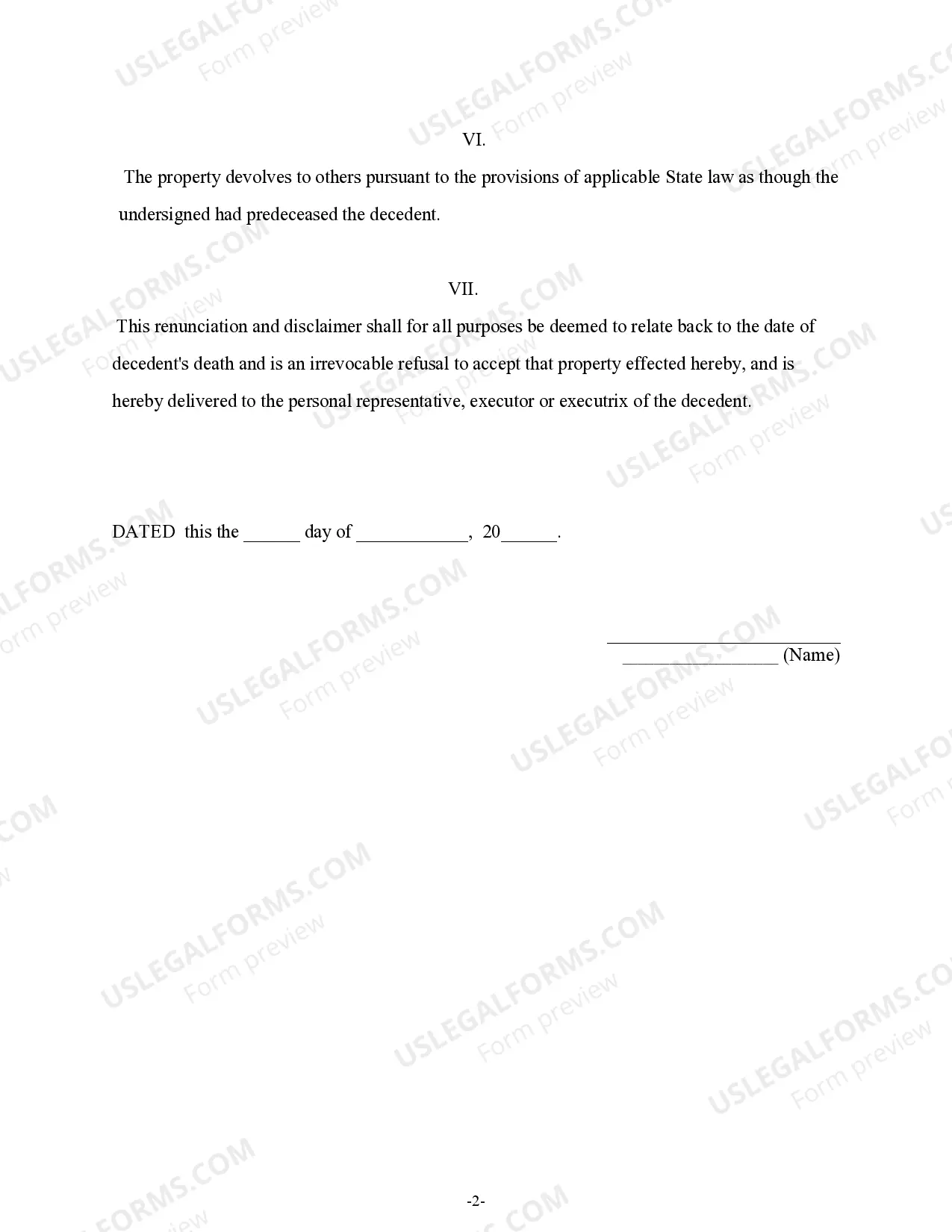 Preview Renunciation And Disclaimer of Joint Tenant or Tenancy Interest