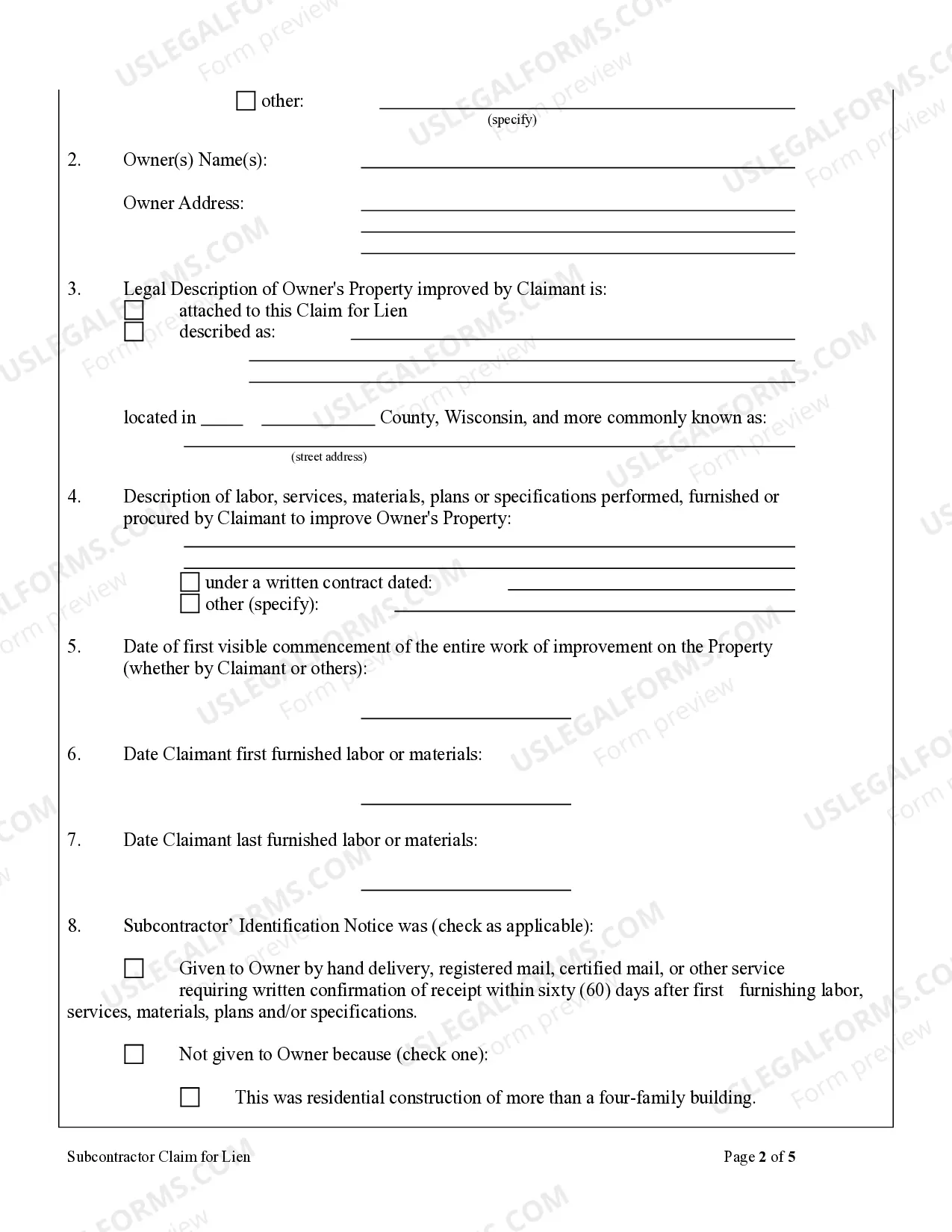 Preview Subcontractor's Claim of Lien by Individual