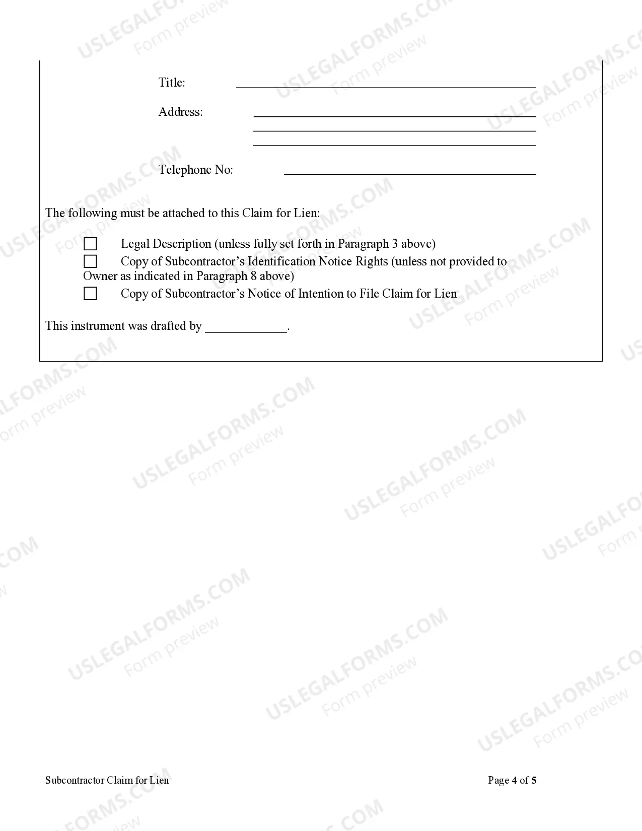 Preview Subcontractor's Claim of Lien by Individual