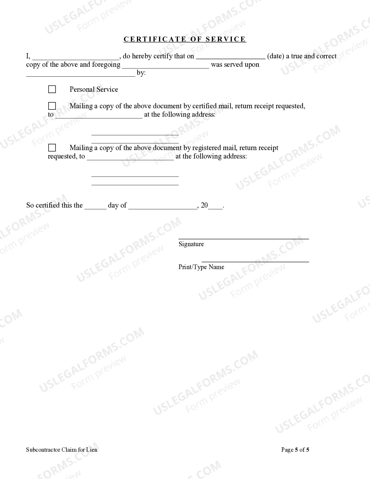 Preview Subcontractor's Claim of Lien by Individual