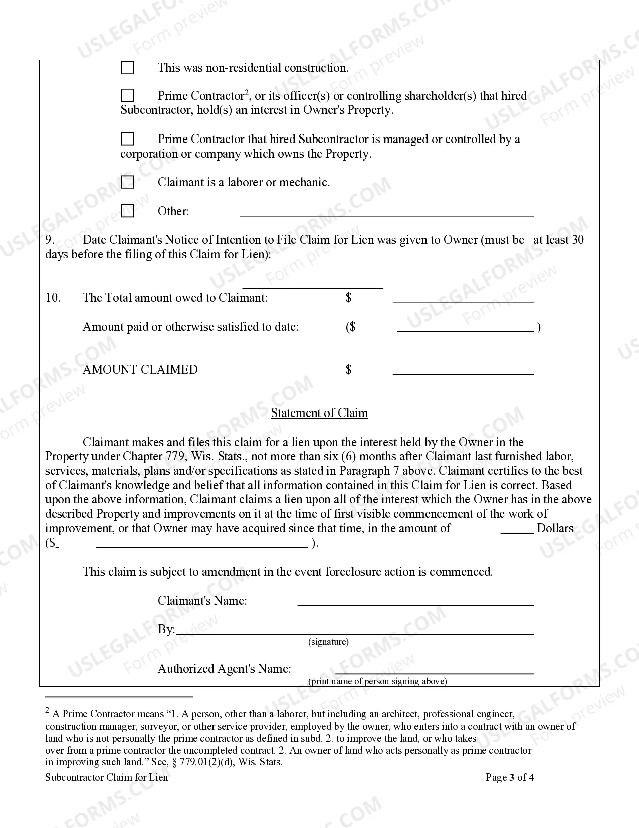 Preview Subcontractor's Claim of Lien by Corporation