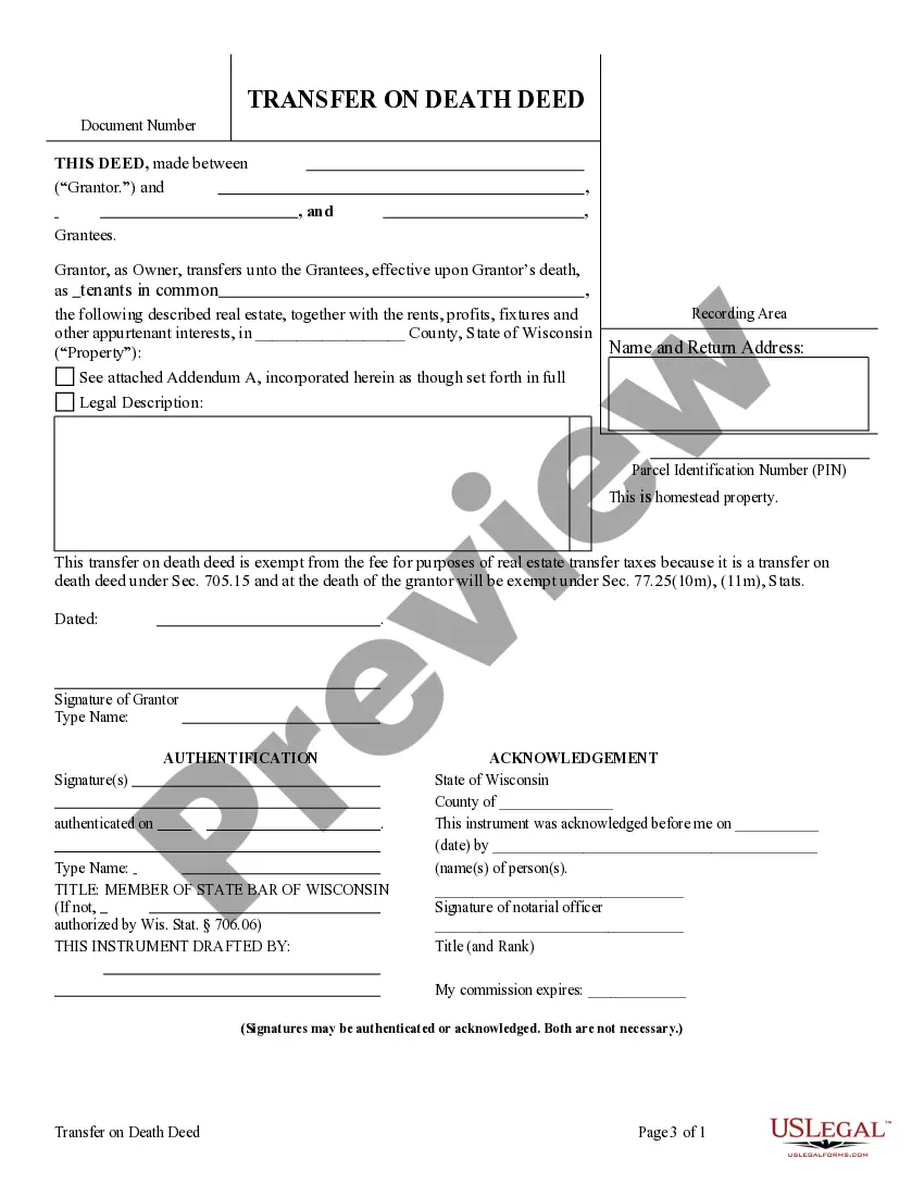 Preview Transfer on Death Deed or TOD - Beneficiary Deed from Individual to Three (3) Individuals does NOT include Alternate Beneficiary Provision