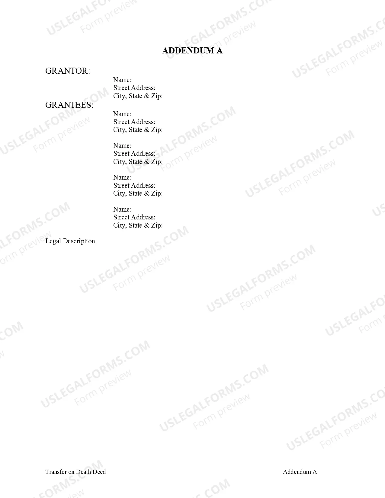 Preview Transfer on Death Deed or TOD - Beneficiary Deed from Individual to Four (4) Individuals does NOT include Alternate Beneficiary Provision