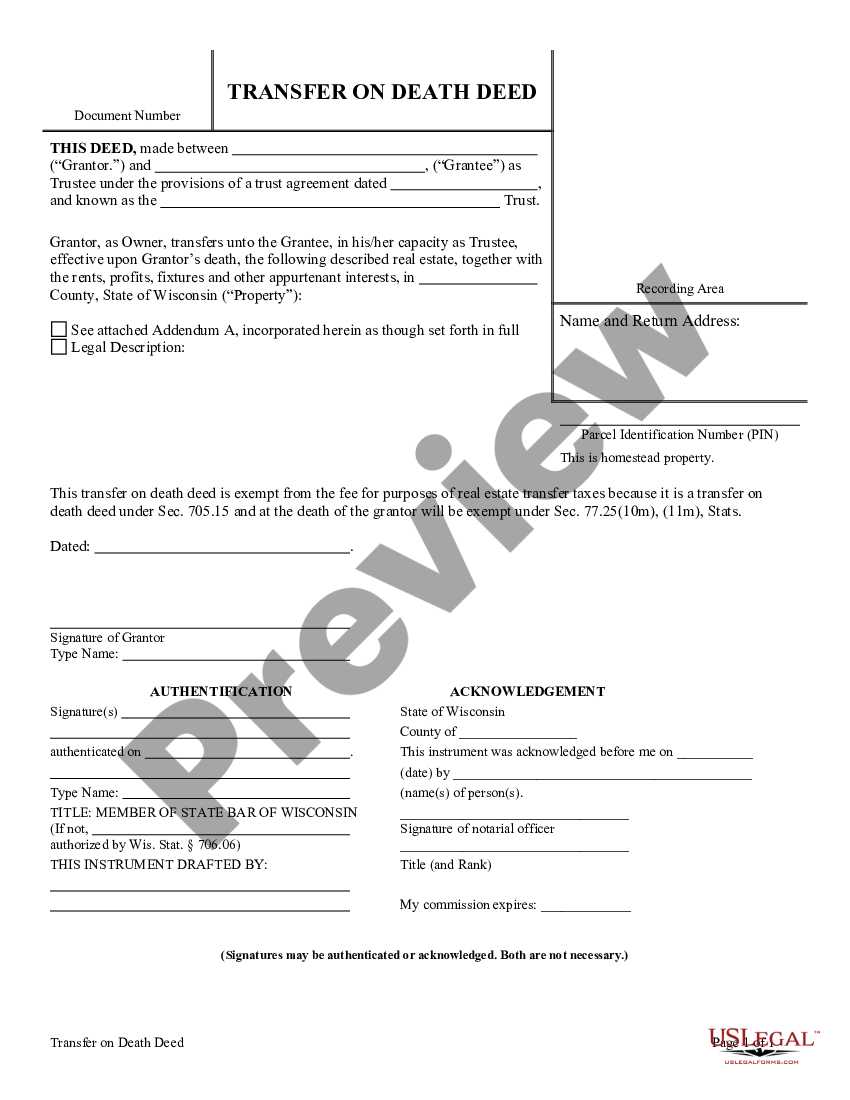 Wisconsin Transfer on Death Deed or TOD - Beneficiary Deed from ...