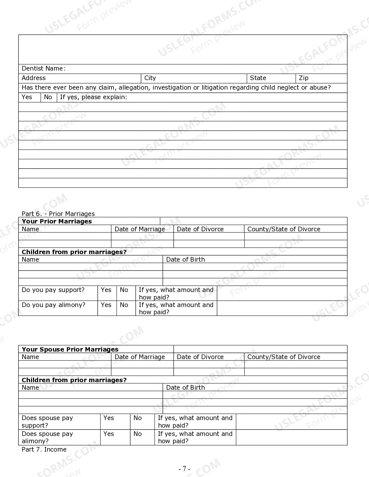 Preview Divorce Worksheet and Law Summary for Contested or Uncontested Case of over 25 pages - Ideal Client Interview Form