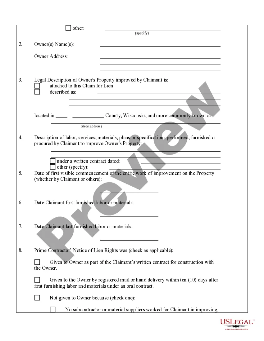 Preview Prime Contractor's Claim of Lien by Corporation