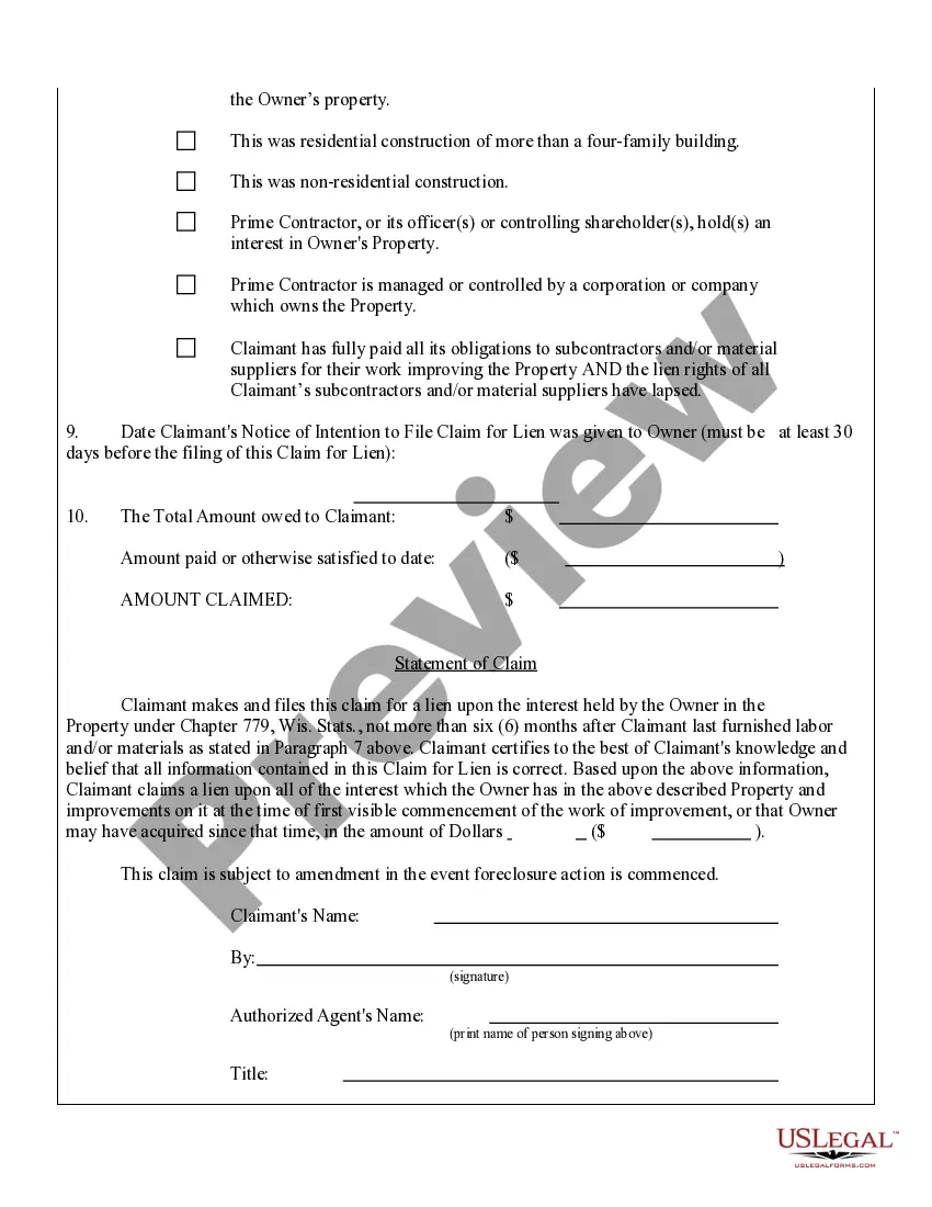 Preview Prime Contractor's Claim of Lien by Corporation