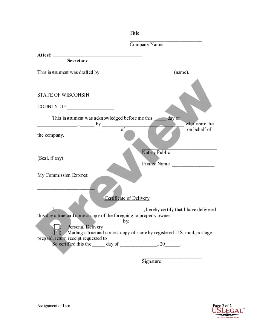 Preview Assignment of Lien - Corporation