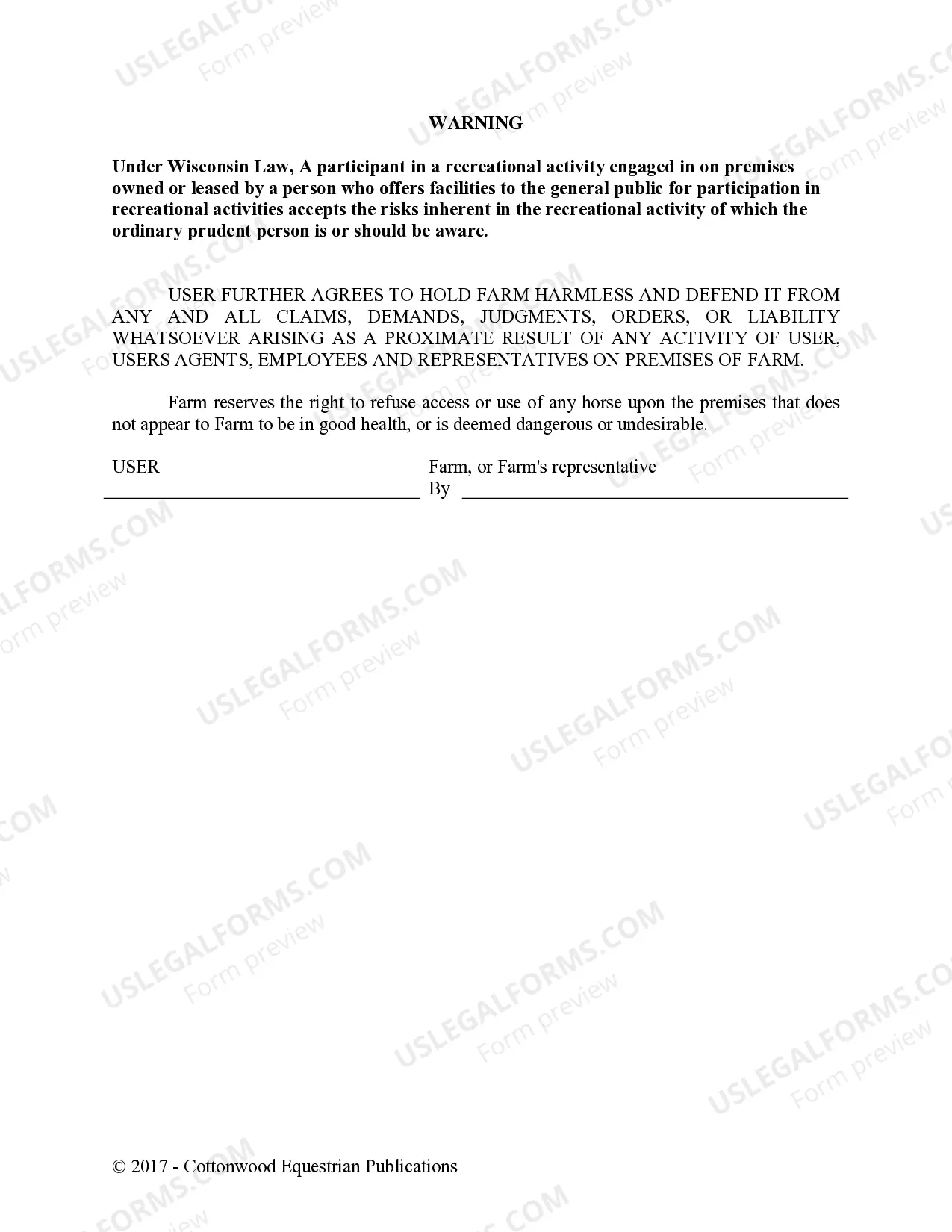 Preview Facility Release Agreement - Show Or Clinic - Horse Equine Forms