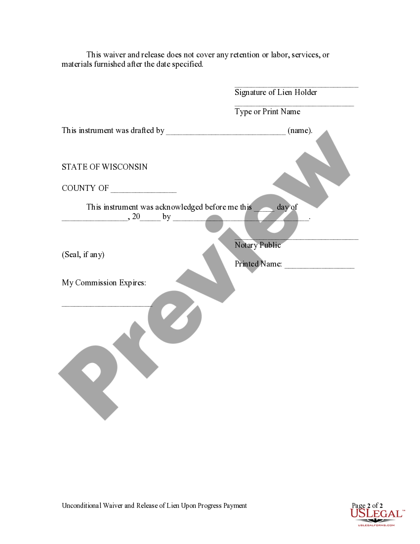 Wisconsin Unconditional Waiver and Release of Claim of Lien Upon