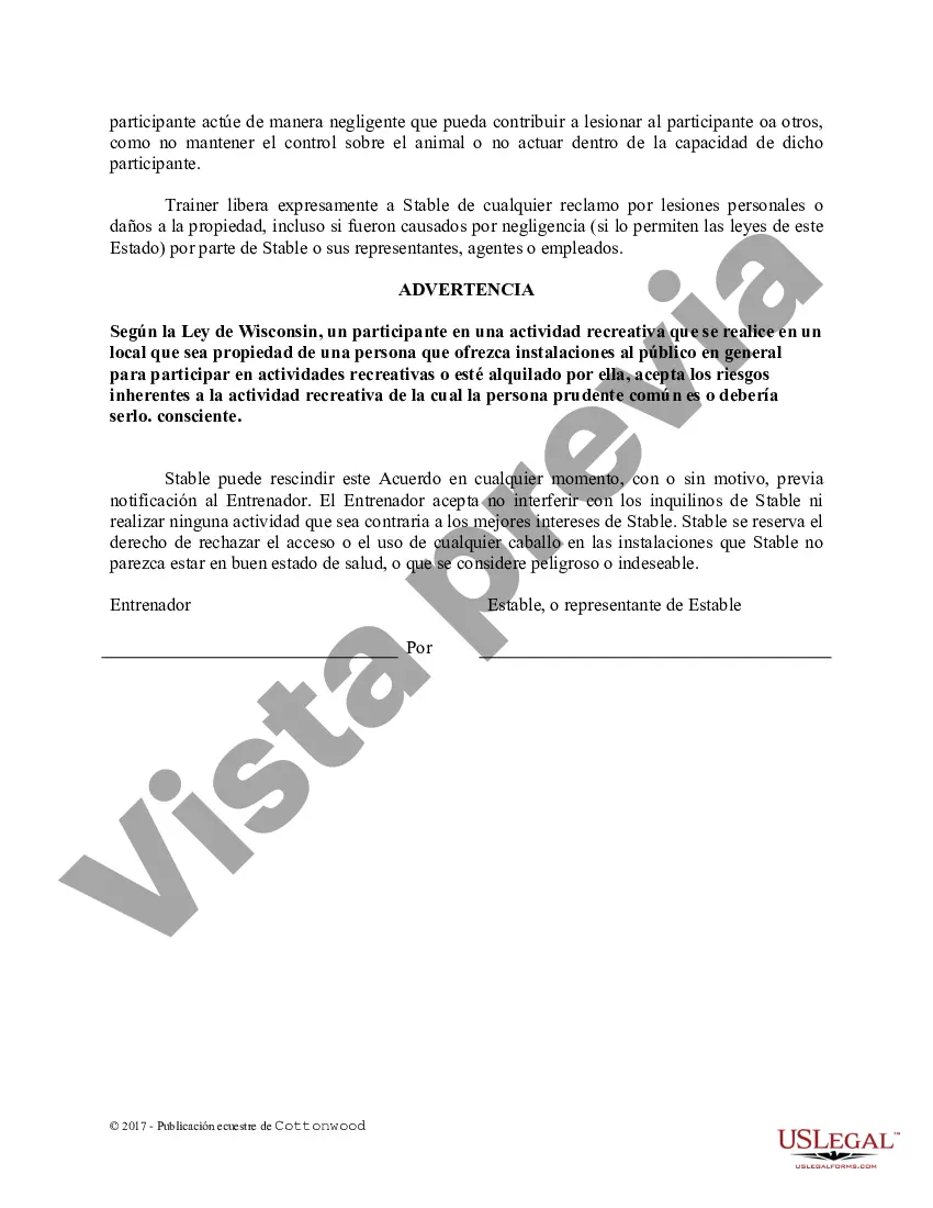 Preview Acuerdo de uso de las instalaciones del entrenador - Formularios equinos de caballos