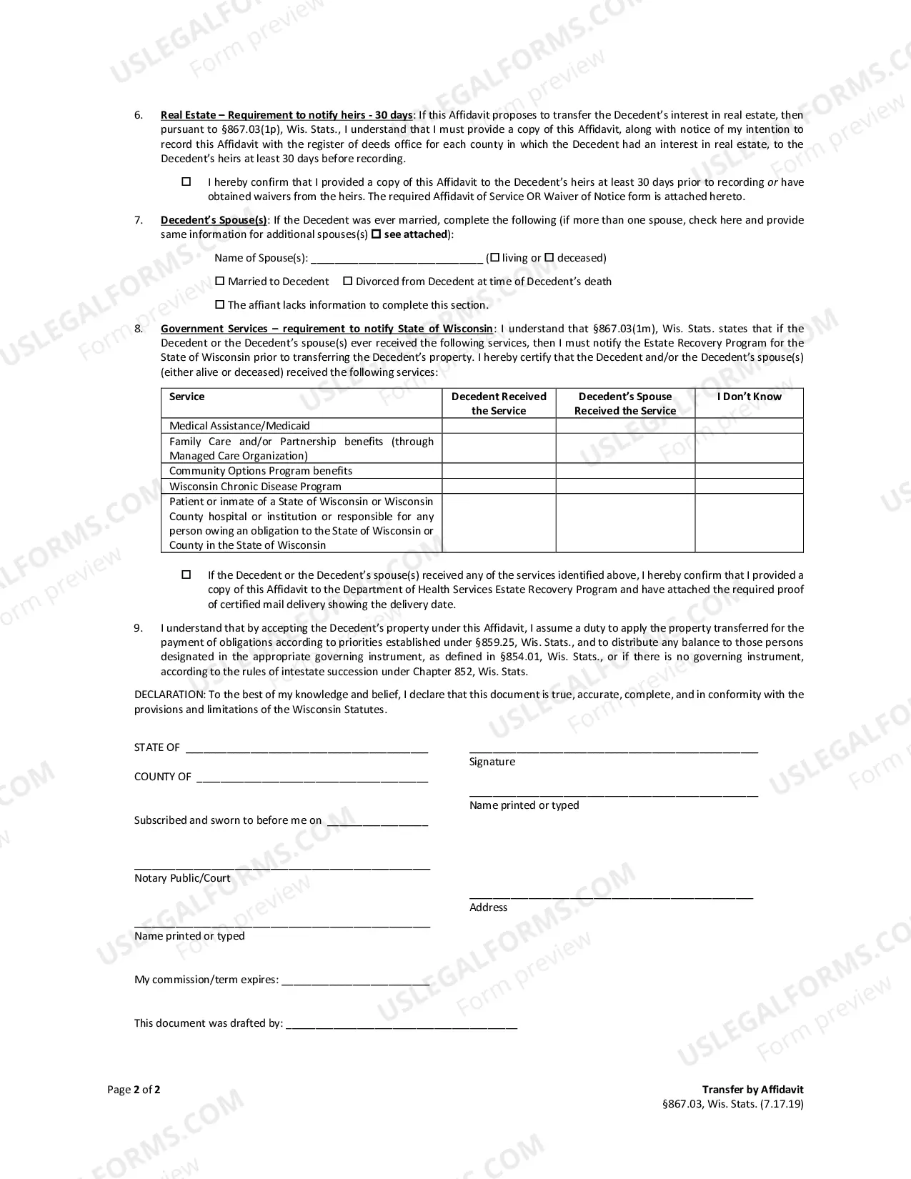 Preview Transfer by Affidavit for Estates valued under $50,000