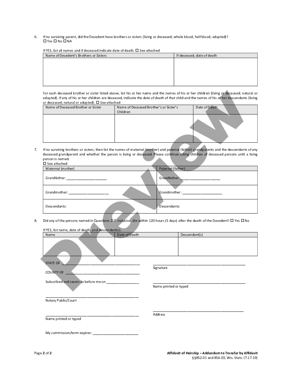 Affidavit For Heirship Us Legal Forms 8436
