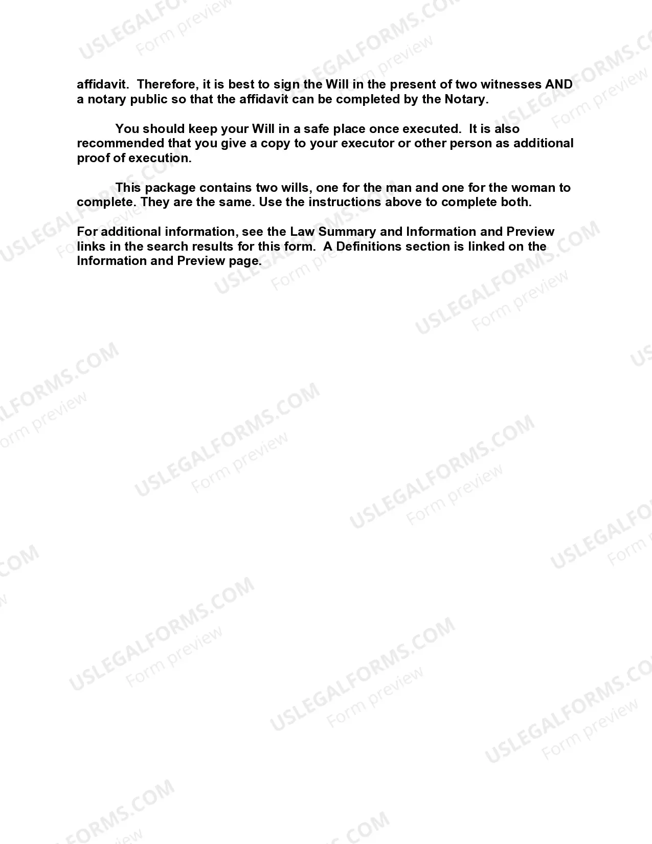 Preview Mutual Wills containing Last Will and Testaments for Man and Woman living together not Married with No Children