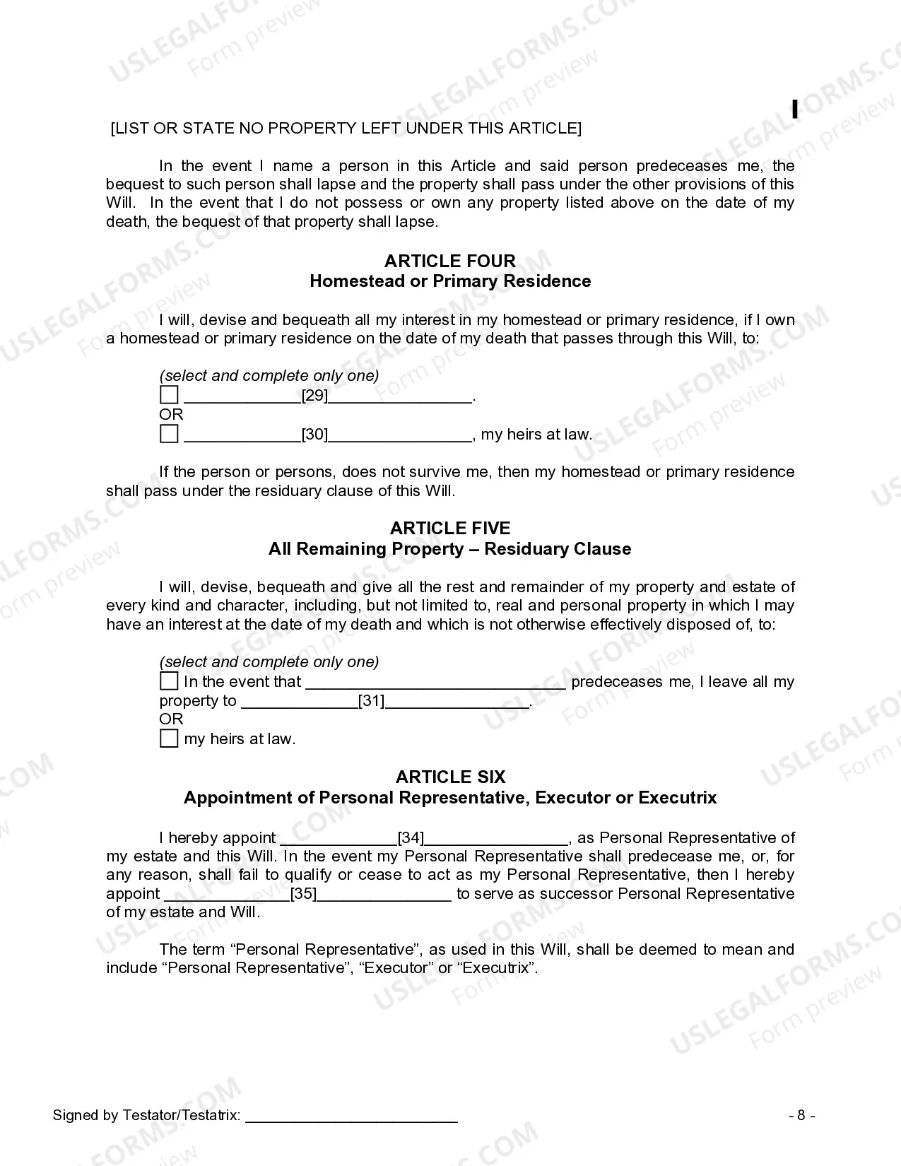 Preview Mutual Wills containing Last Will and Testaments for Man and Woman living together not Married with No Children