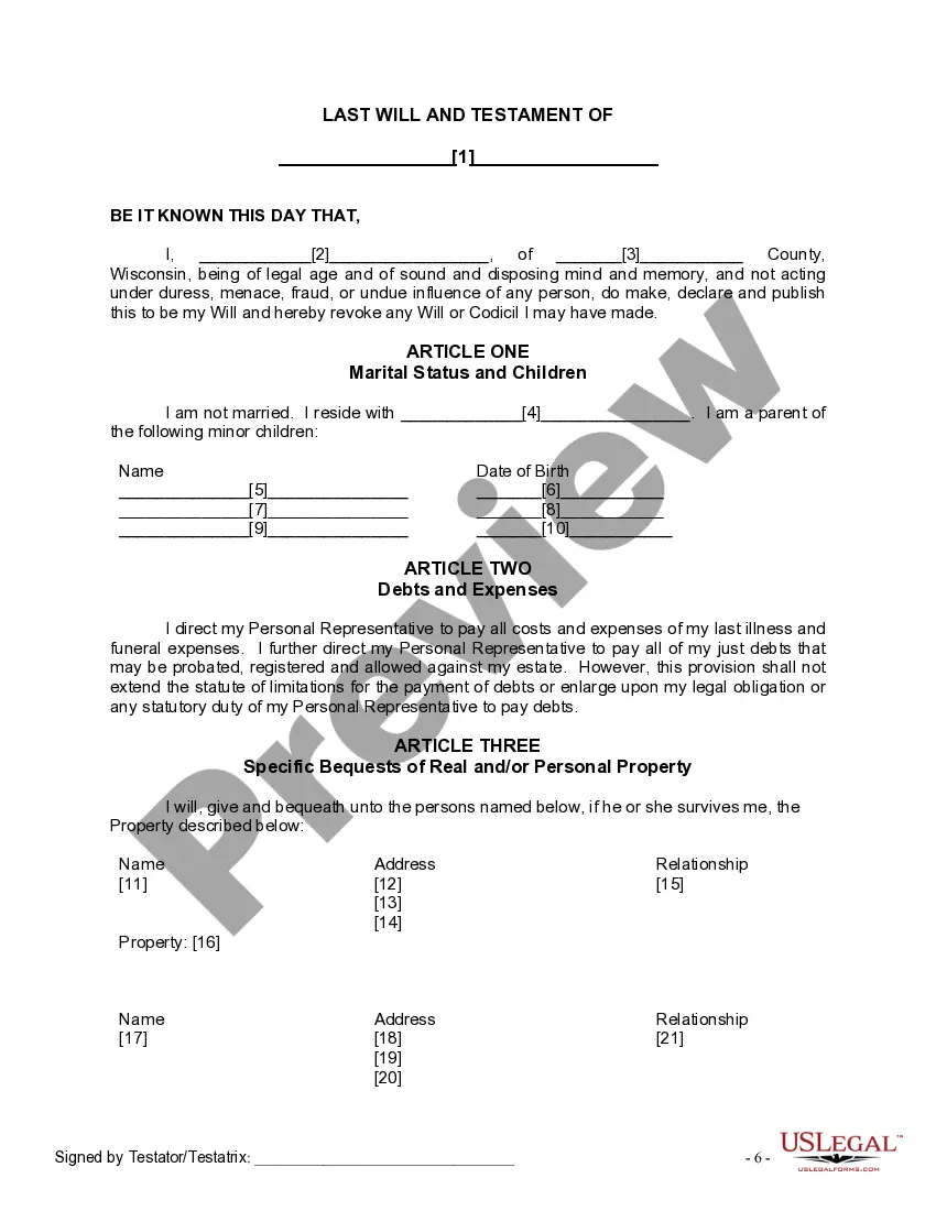 Preview Mutual Wills or Last Will and Testaments for Man and Woman living together, not Married with Minor Children