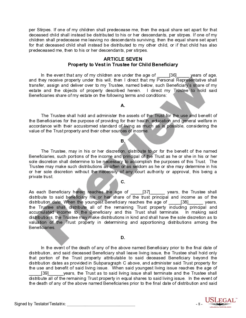 Preview Mutual Wills or Last Will and Testaments for Man and Woman living together, not Married with Minor Children