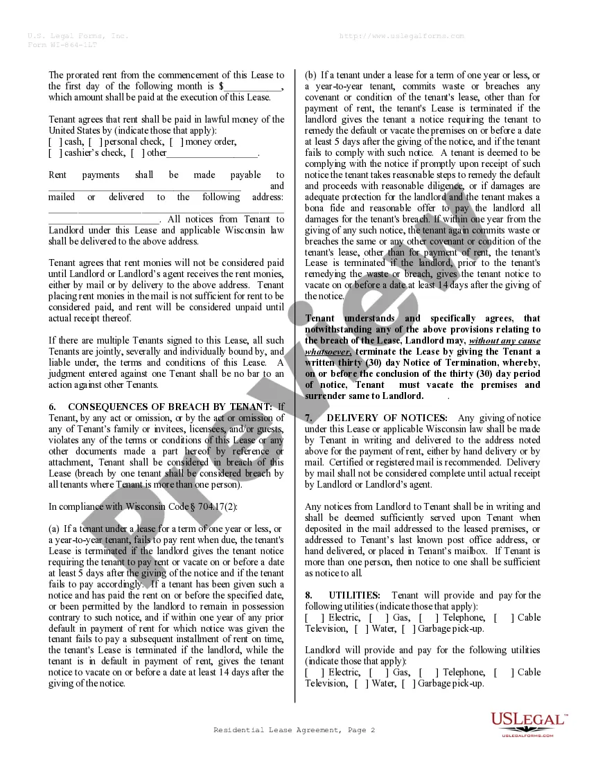 Preview Residential Lease or Rental Agreement for Month to Month