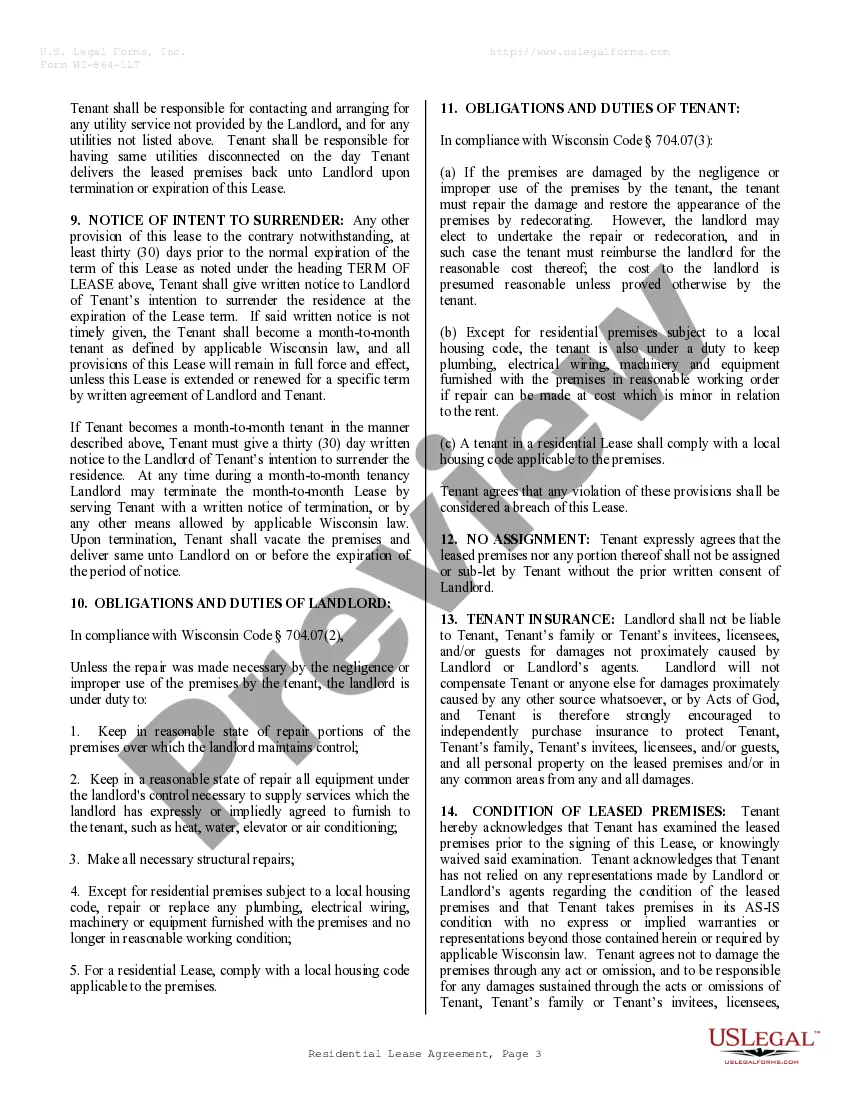 Preview Residential Lease or Rental Agreement for Month to Month
