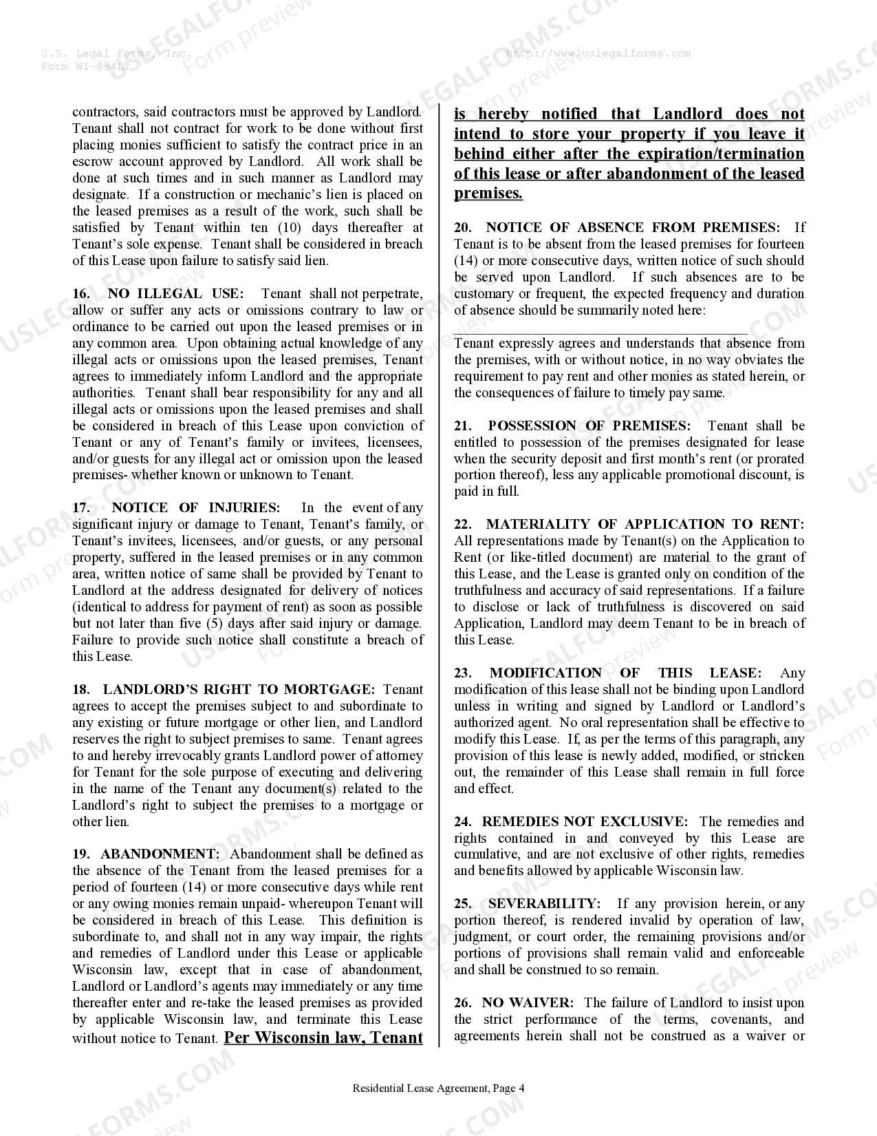 Preview Residential Rental Lease Agreement