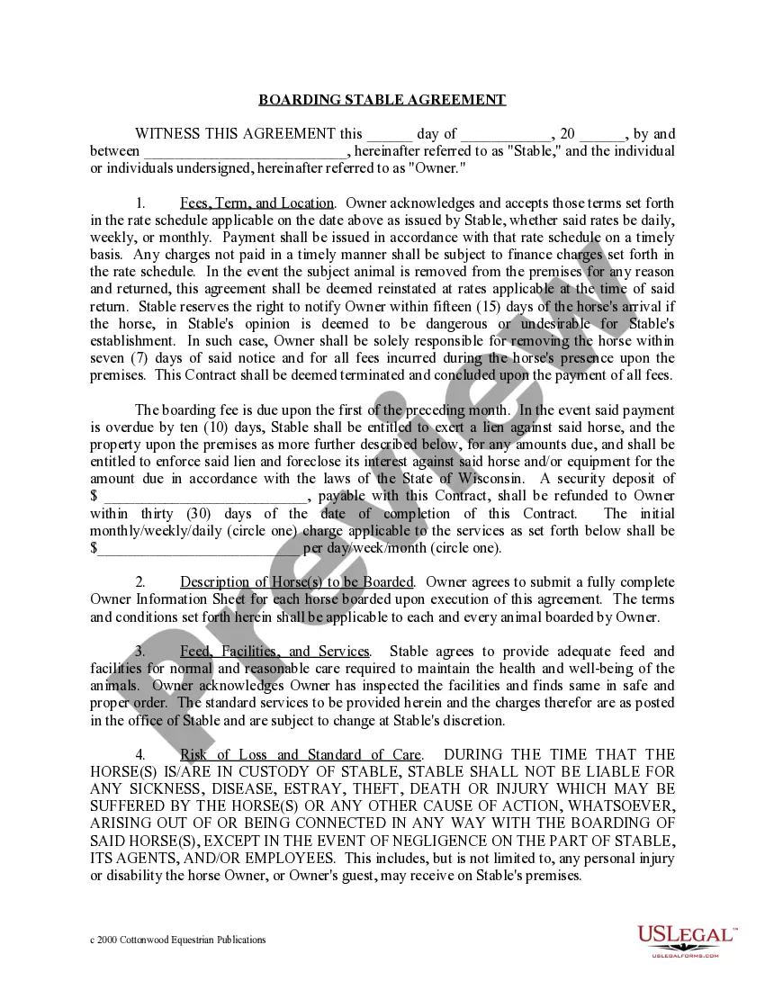 Preview Wisconsin Horse Equine Forms Package