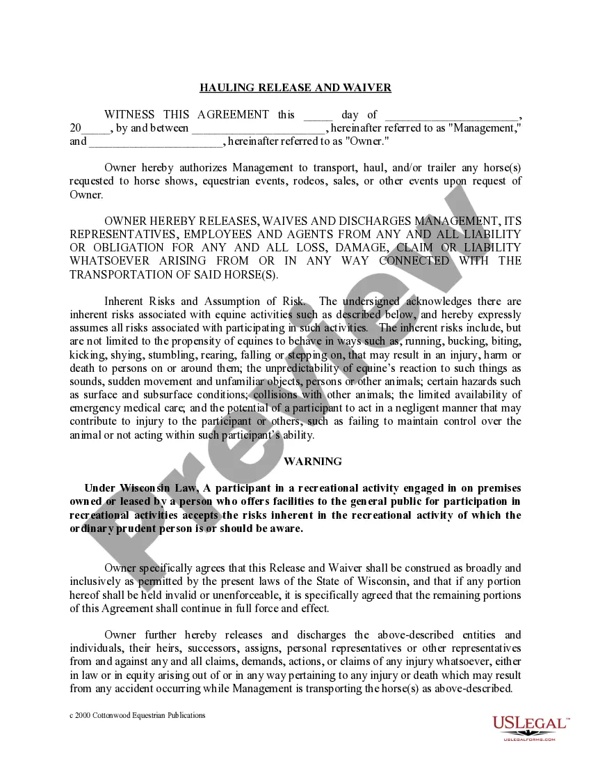 Preview Wisconsin Horse Equine Forms Package