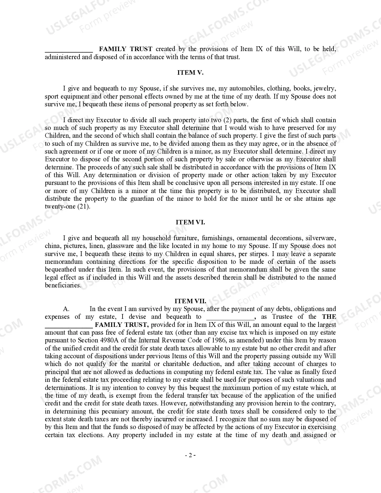 Preview Complex Will with Credit Shelter Marital Trust for Large Estates