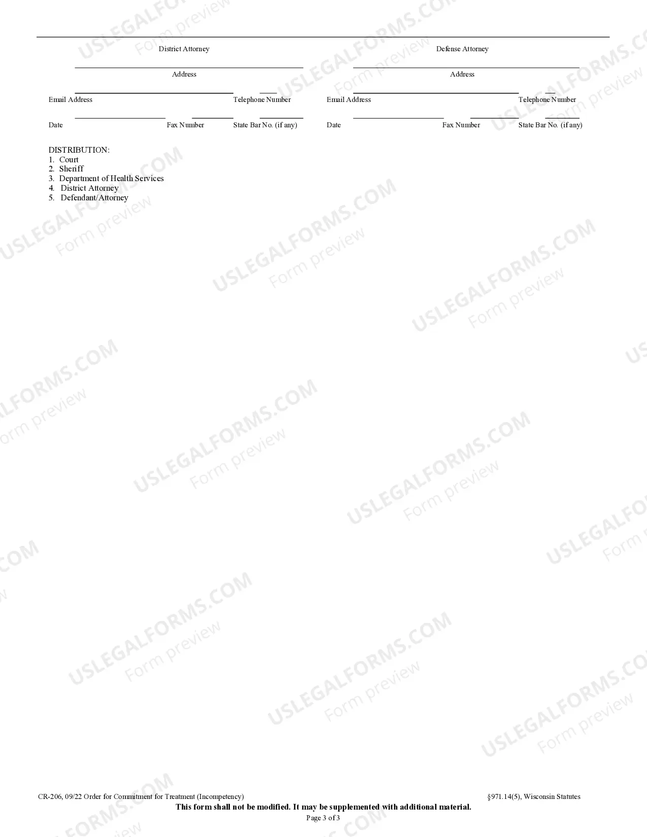 Preview Order of Commitment for Treatment - Incompetency