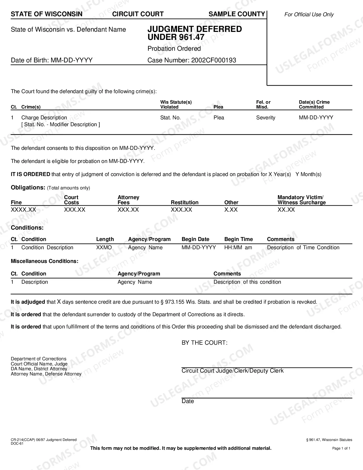 Preview Judgment Deferred Under 961.47