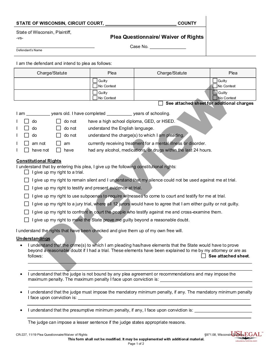 form Plea Questionnaire - Waiver of Rights - Appeal Rights preview