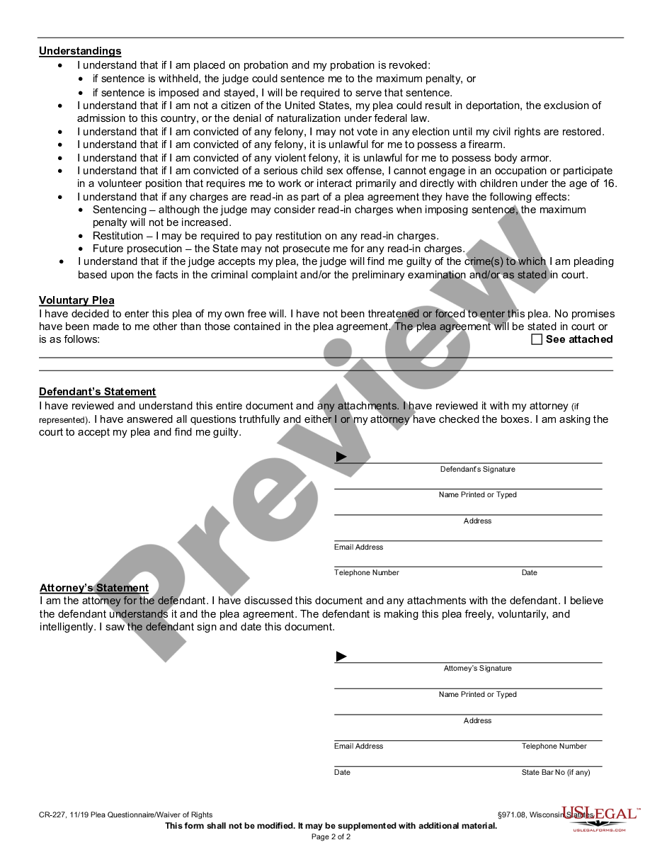 page 1 Plea Questionnaire - Waiver of Rights - Appeal Rights preview