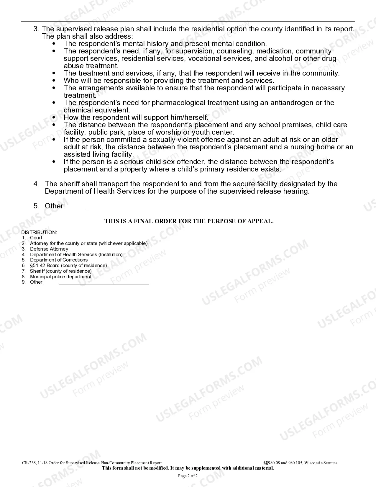 Preview Order for Supervised Release Plan