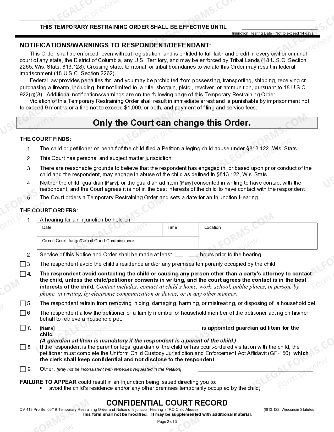 Preview Notice of Hearing - Temporary Restraining Order - Child Abuse