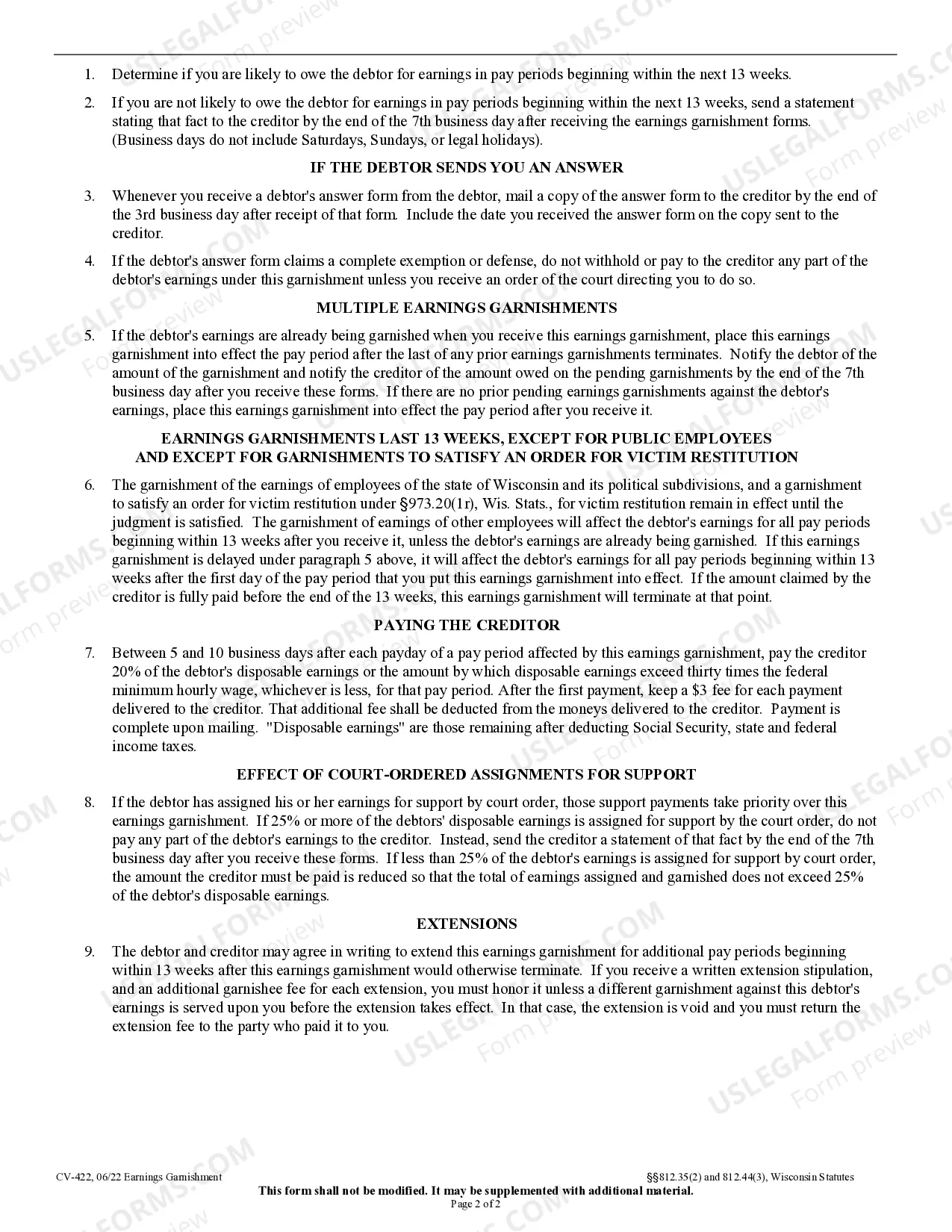 Preview Earnings Garnishment