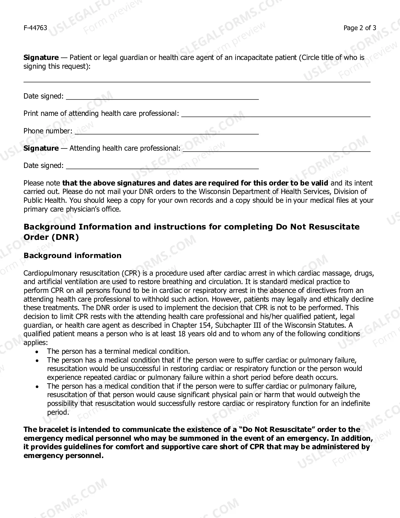 Preview Wisconsin Emergency Care Do Not Resuscitate Order