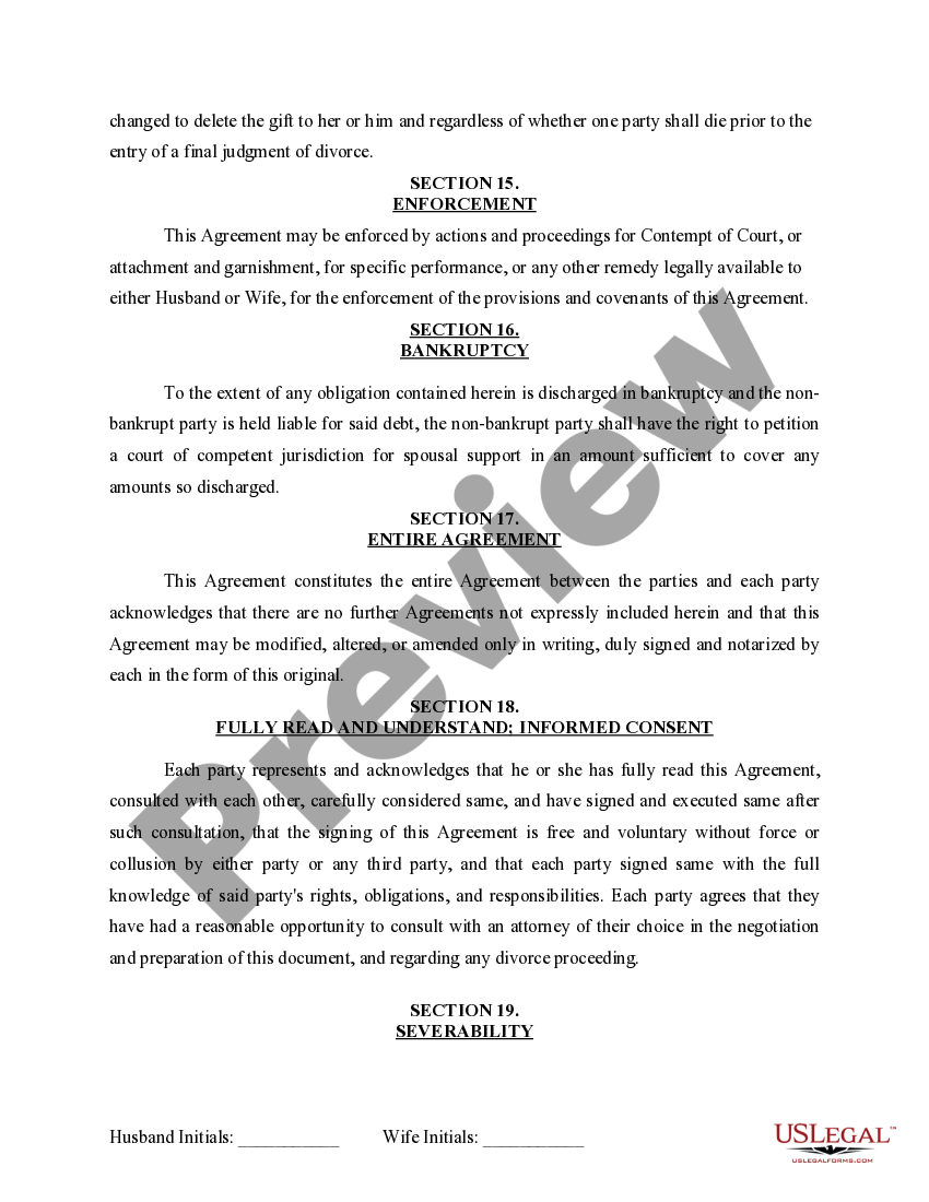 Wisconsin Marital Domestic Separation and Property Settlement Agreement