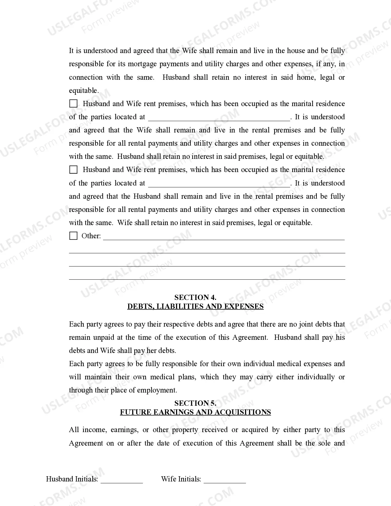 Preview Marital Domestic Separation and Property Settlement Agreement Minor Children no Joint Property or Debts where Divorce Action Filed